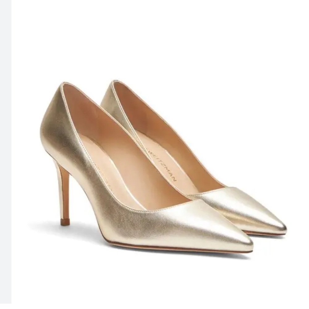 Stuart Weitzman Gold Pointed Toe Heels